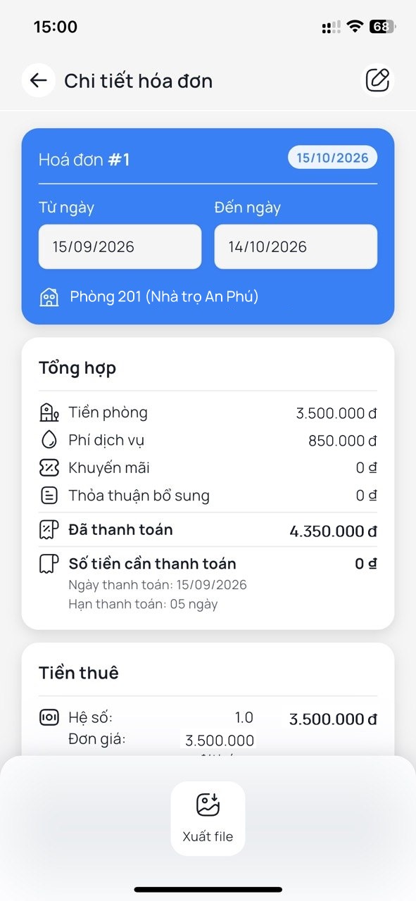 Màn hình chi tiết hóa đơn