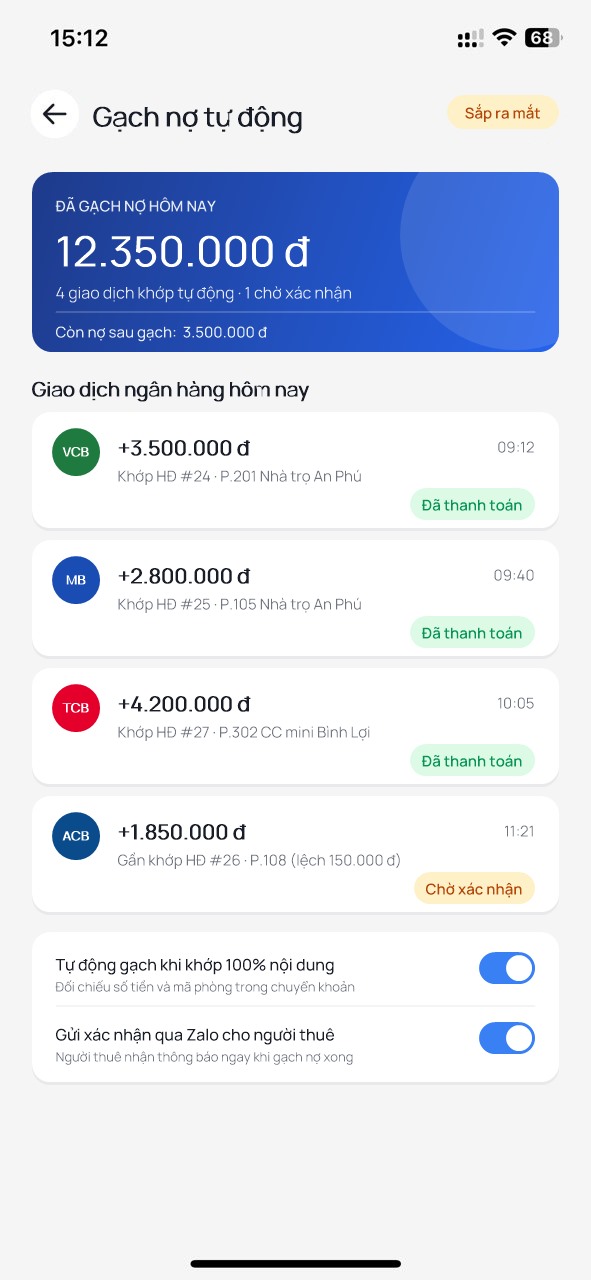 Màn hình gạch nợ tự động