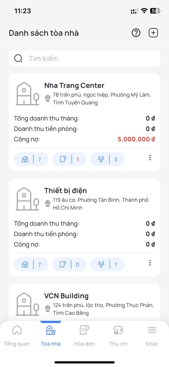 Màn hình danh sách tòa nhà