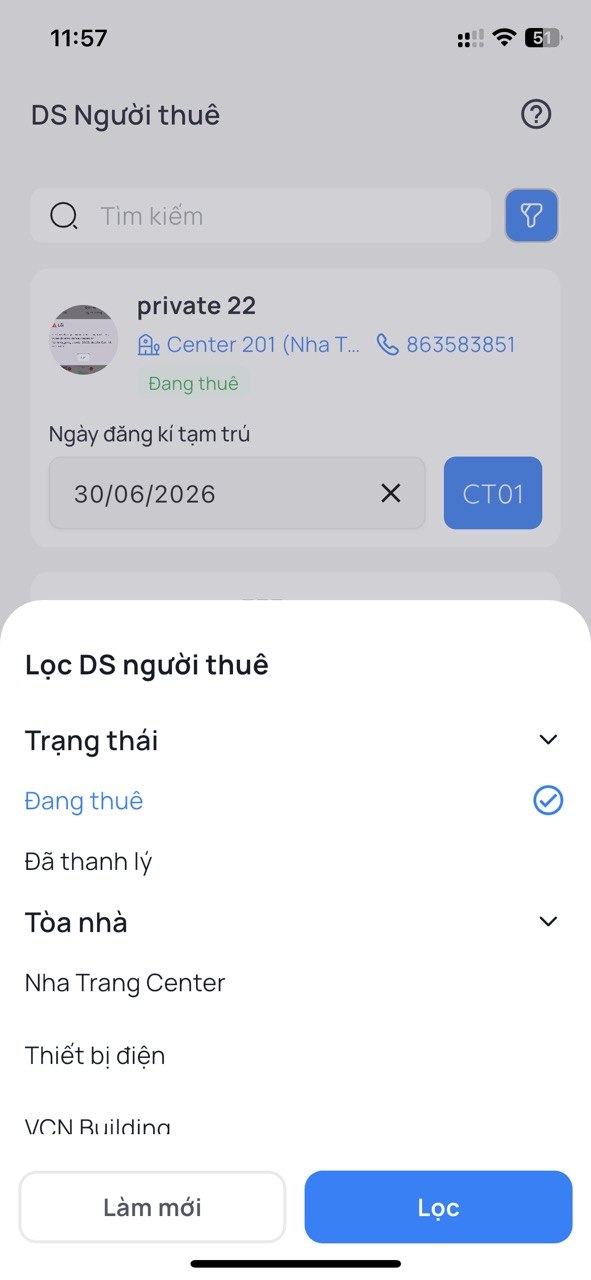 Màn hình danh sách người thuê