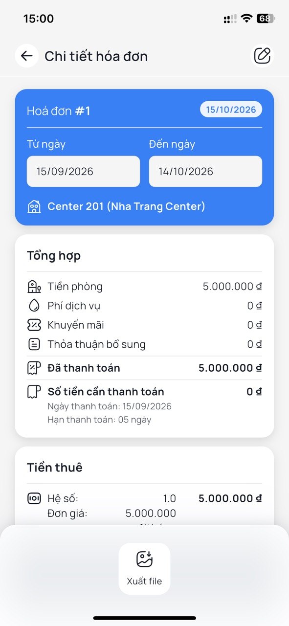 Màn hình chi tiết hóa đơn